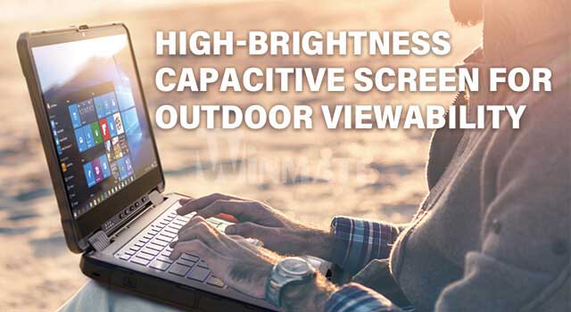 Winmate laptop with outdoor viewability feature is being used outdoor in a dusty environment. Winmate laptop with outdoor viewability feature is being used outdoor in a dusty environment.