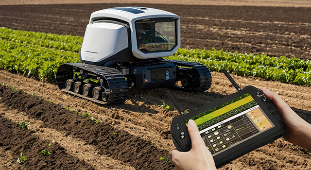 Winmate's rugged robotic controller drives smart agriculture solutions, improving efficiency and productivity in the field.
